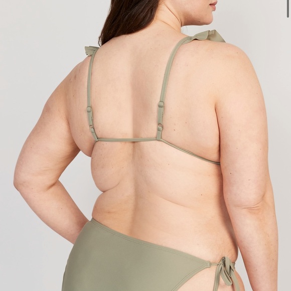 WT OLD NAVY Ruffle-Trimmed Triangle String Bikini Swim Top Color: Birch Leaf - Picture 7 of 8